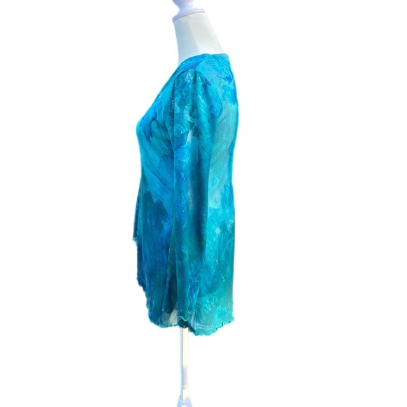 Soft Surroundings Blue V-Neck Top Size PXS With Buttons And Ruffled Hemline - Picture 4 of 11